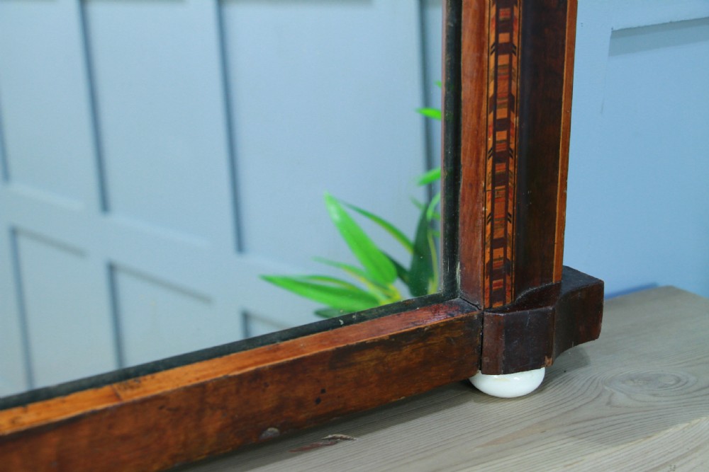 Antique Late Victorian Burr Walnut Tunbridge Ware Inlaid Over Mantle Mirror 1890 View VI