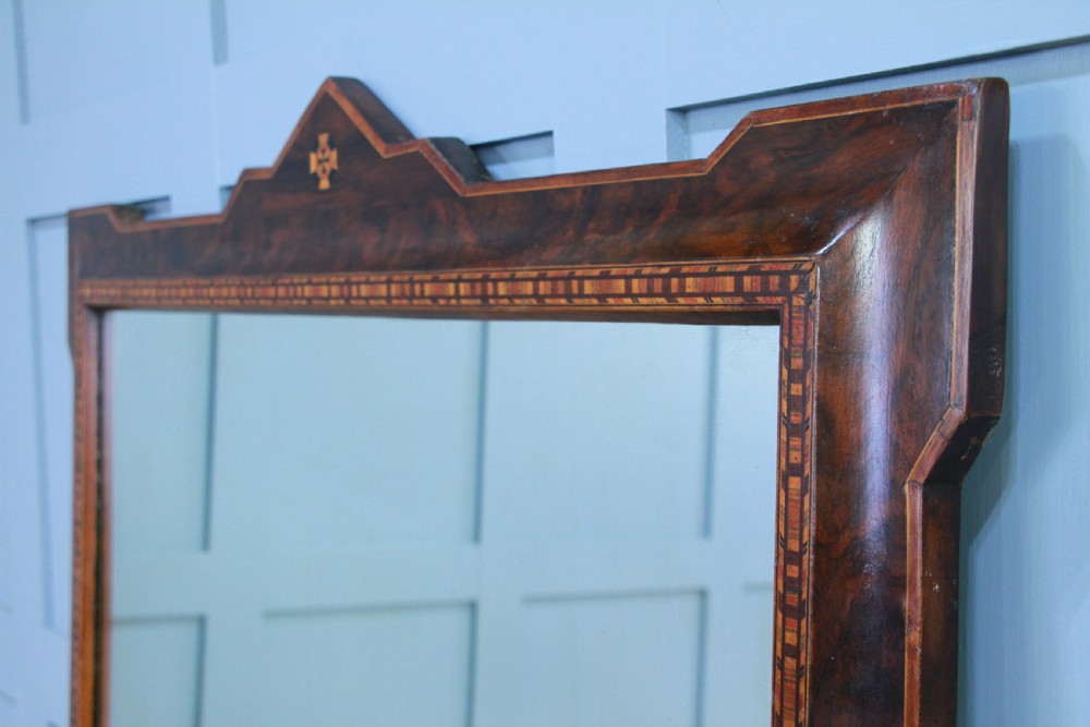 Antique Late Victorian Burr Walnut Tunbridge Ware Inlaid Over Mantle Mirror 1890 View VII