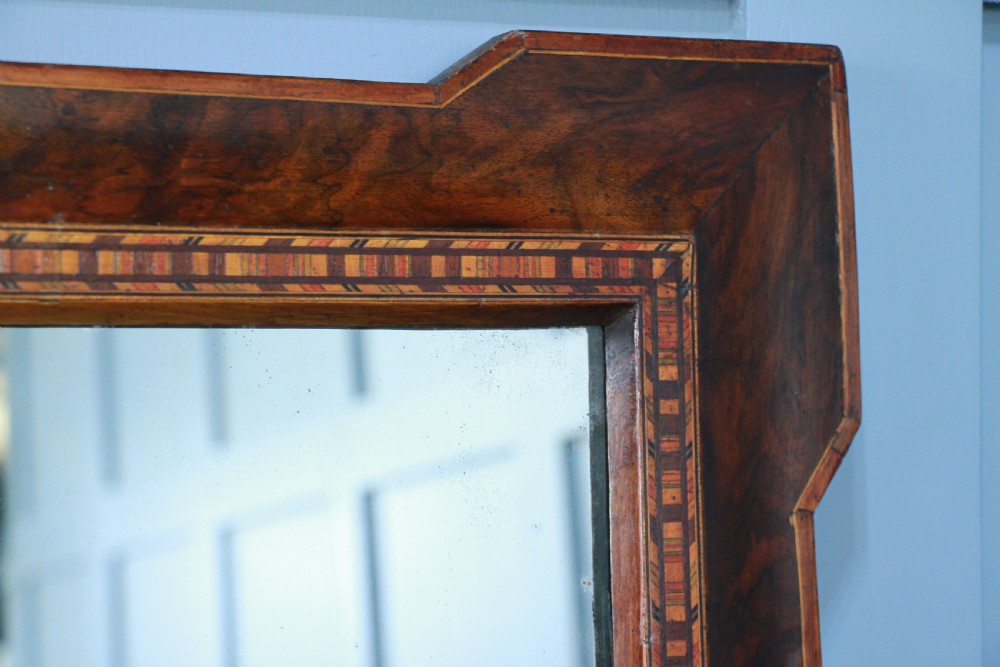Antique Late Victorian Burr Walnut Tunbridge Ware Inlaid Over Mantle Mirror 1890 View VIII