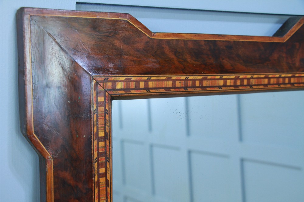Antique Late Victorian Burr Walnut Tunbridge Ware Inlaid Over Mantle Mirror 1890 View X