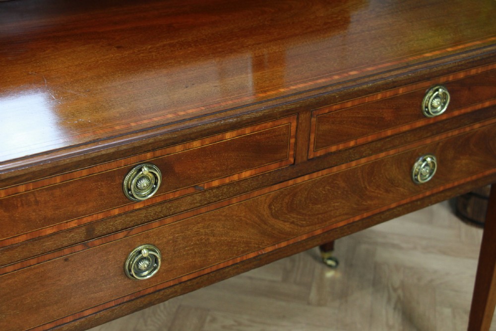 Antique Edwardian Inlaid Sheraton Style Mahogany Ladies Dressing Table With Mirror View VII