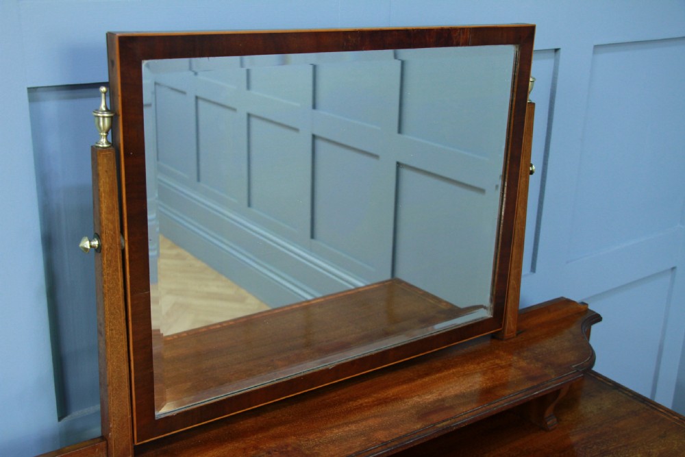Antique Edwardian Inlaid Sheraton Style Mahogany Ladies Dressing Table With Mirror View X