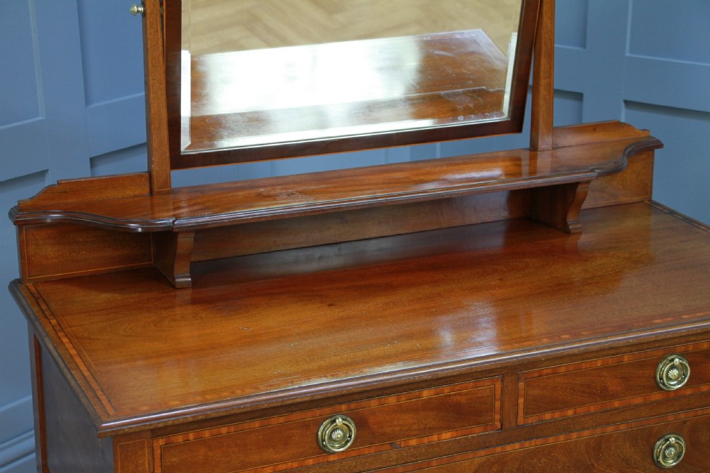 Antique Edwardian Inlaid Sheraton Style Mahogany Ladies Dressing Table With Mirror View XI