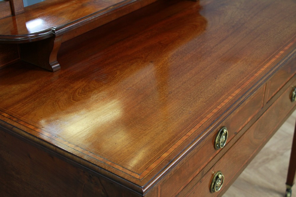 Antique Edwardian Inlaid Sheraton Style Mahogany Ladies Dressing Table With Mirror View XII