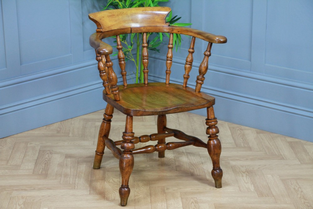 Original Antique Victorian Smokers Bow Elbow Chair Captains Armchair Restored