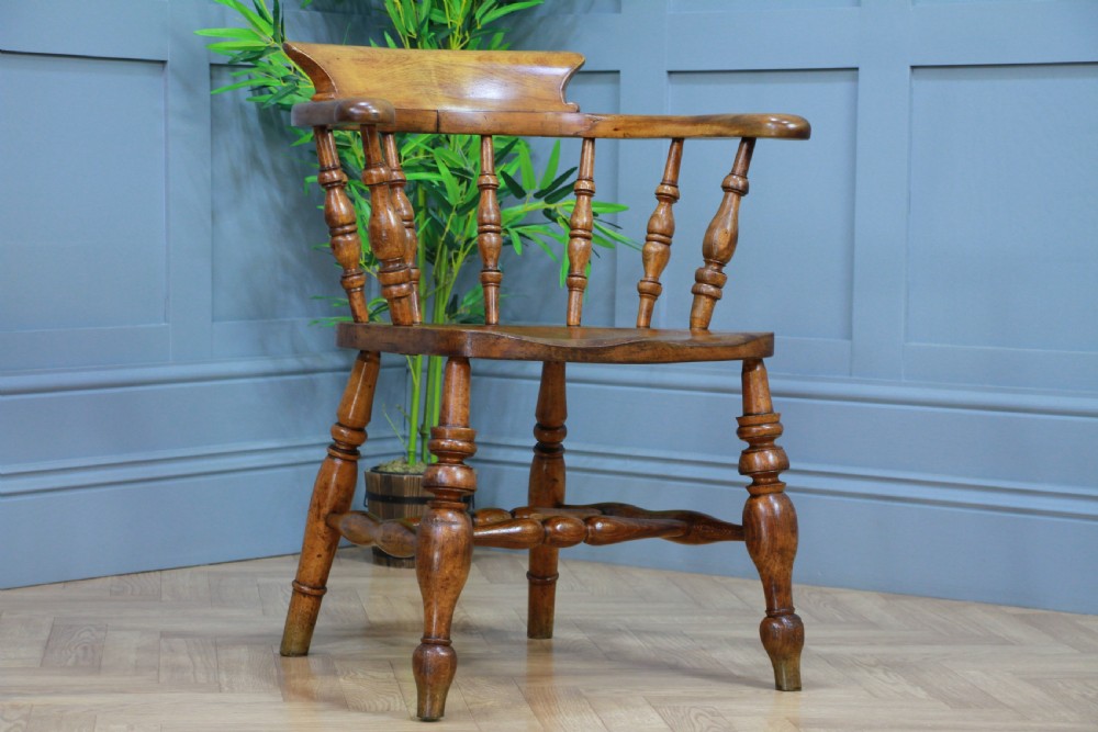 Original Antique Victorian Smokers Bow Elbow Chair Captains Armchair Restored View II