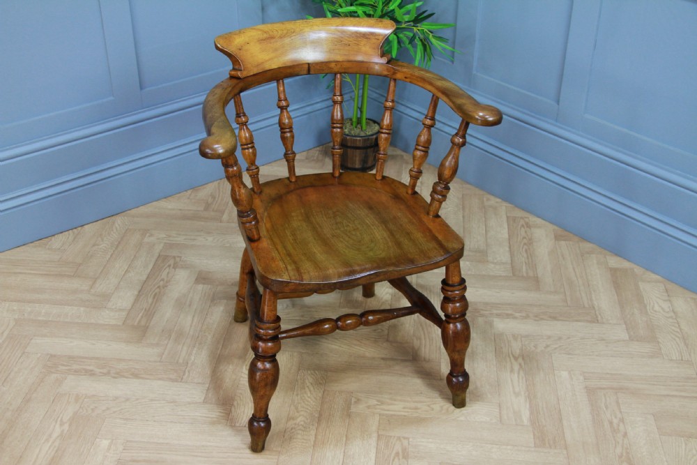 Original Antique Victorian Smokers Bow Elbow Chair Captains Armchair Restored View III