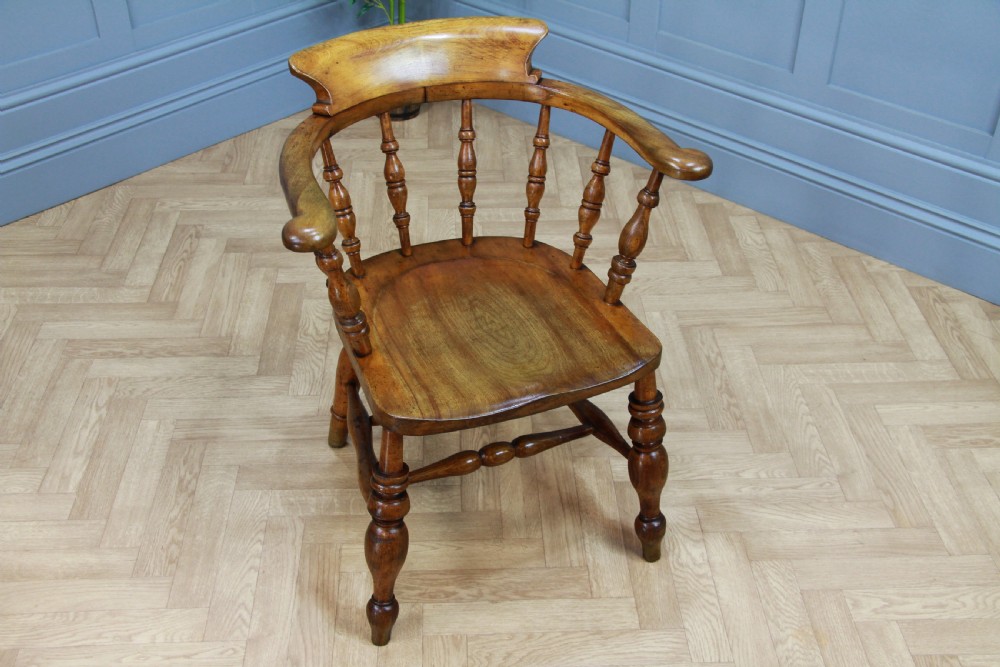 Original Antique Victorian Smokers Bow Elbow Chair Captains Armchair Restored View IV