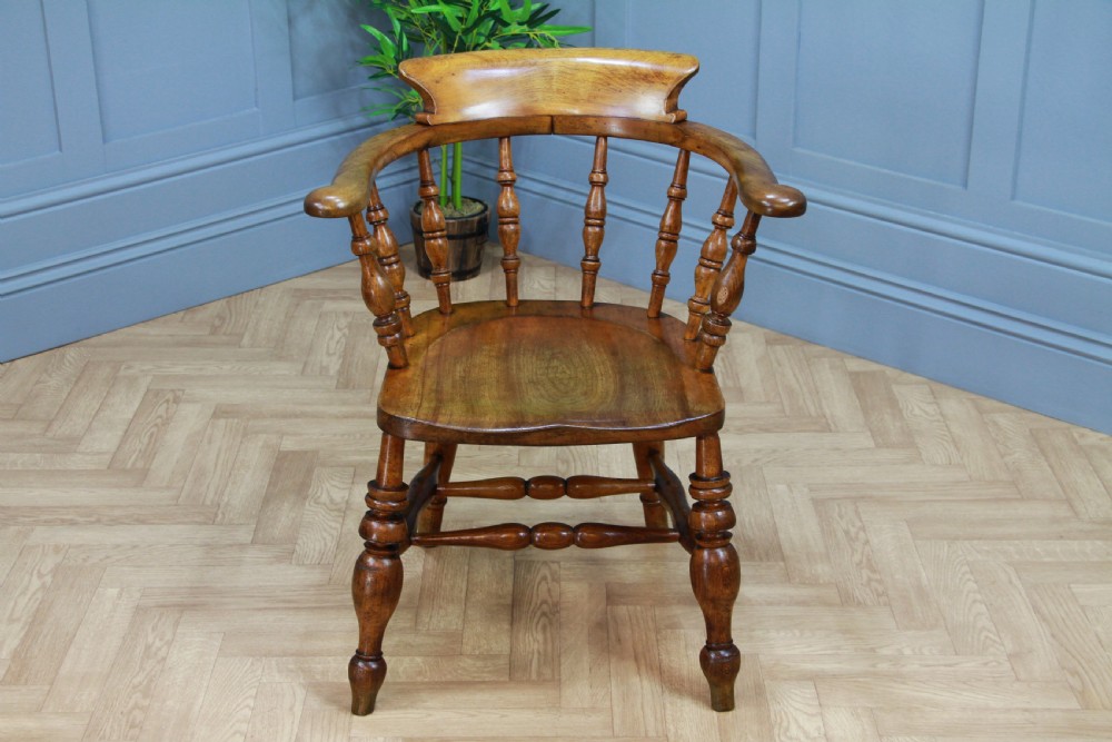 Original Antique Victorian Smokers Bow Elbow Chair Captains Armchair Restored View V