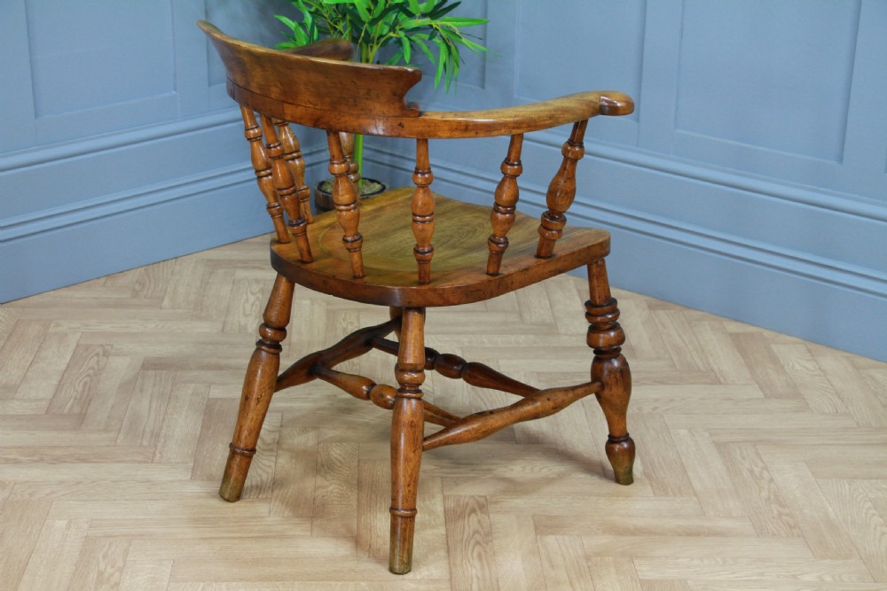 Original Antique Victorian Smokers Bow Elbow Chair Captains Armchair Restored View VI