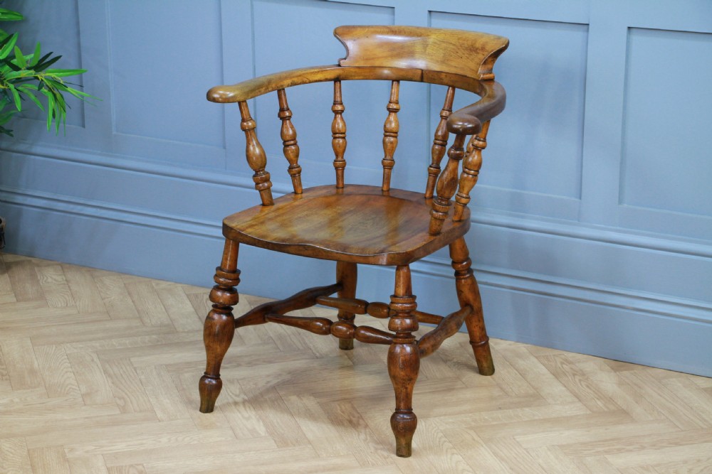 Original Antique Victorian Smokers Bow Elbow Chair Captains Armchair Restored View X