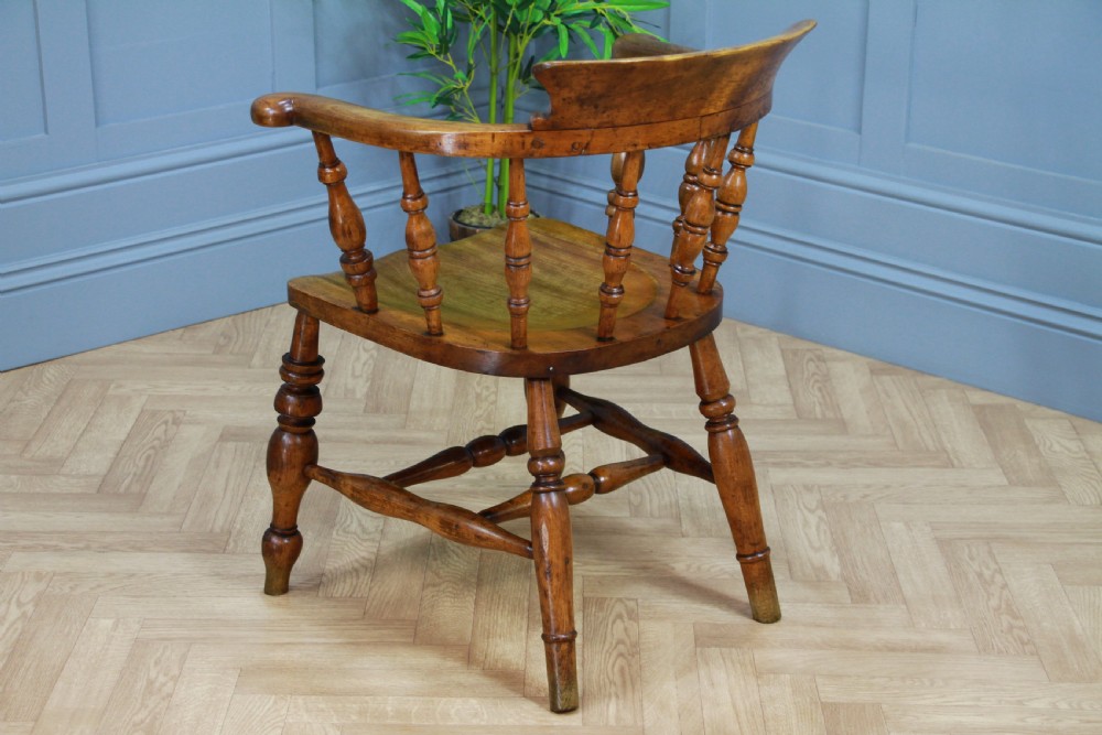 Original Antique Victorian Smokers Bow Elbow Chair Captains Armchair Restored View XI