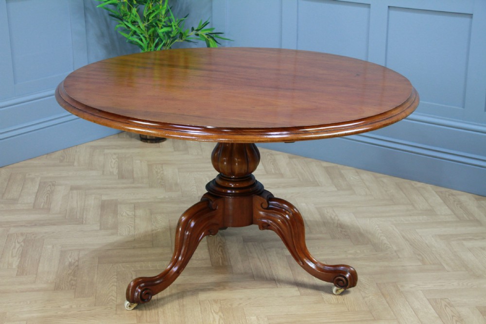 Antique Victorian Solid Mahogany Tilt Top Round Carved Breakfast Dining Table