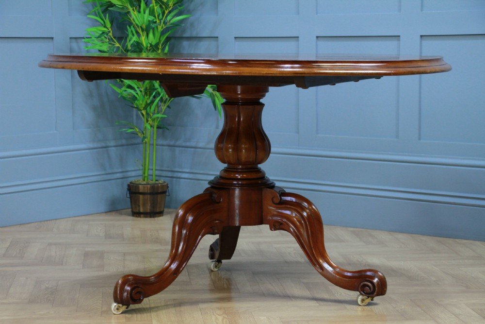 Antique Victorian Solid Mahogany Tilt Top Round Carved Breakfast Dining Table View II