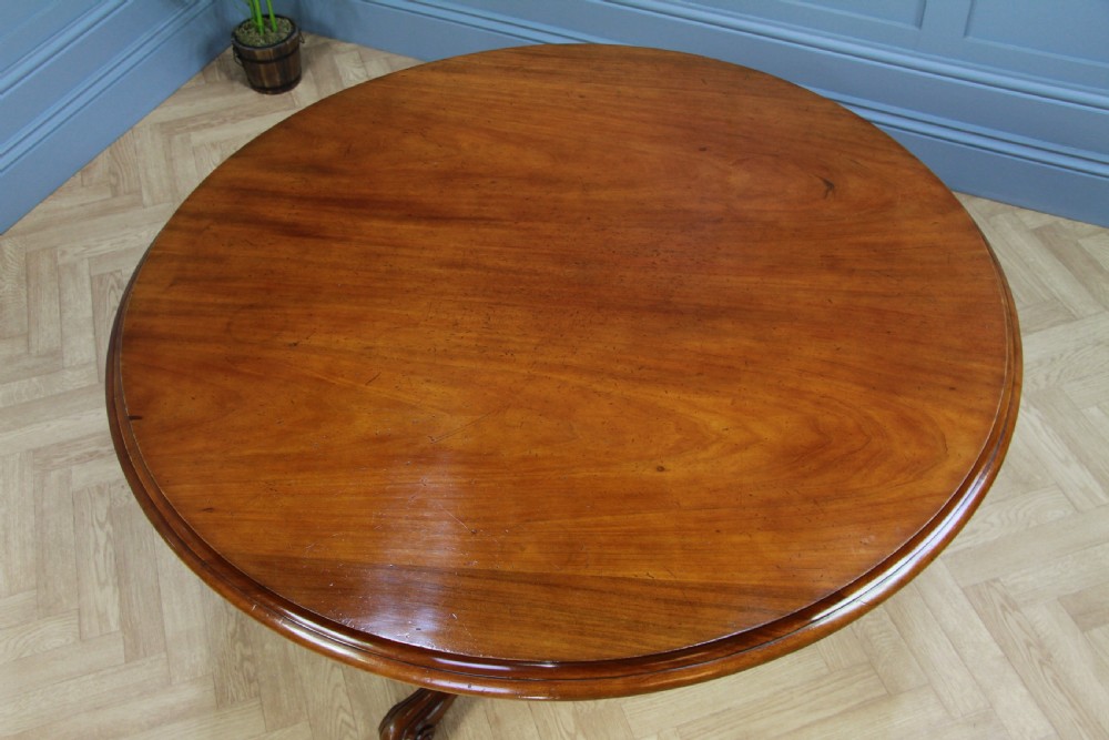 Antique Victorian Solid Mahogany Tilt Top Round Carved Breakfast Dining Table View V