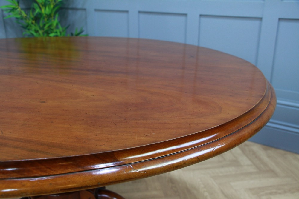 Antique Victorian Solid Mahogany Tilt Top Round Carved Breakfast Dining Table View VI