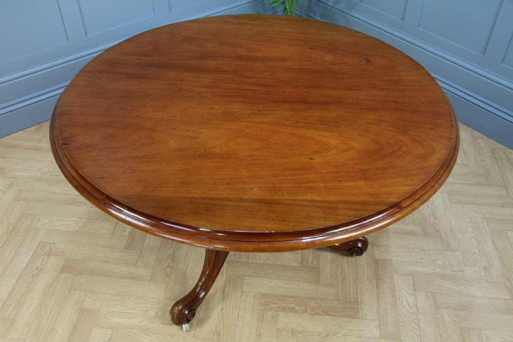 Antique Victorian Solid Mahogany Tilt Top Round Carved Breakfast Dining Table View VII