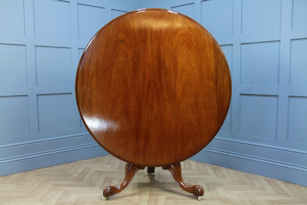 Antique Victorian Solid Mahogany Tilt Top Round Carved Breakfast Dining Table View VIII