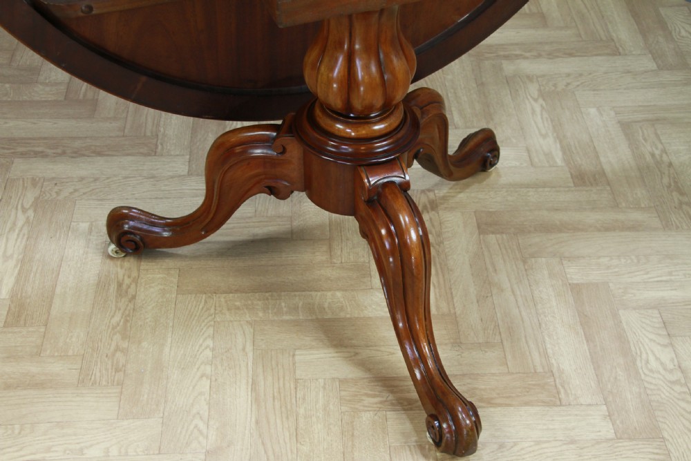 Antique Victorian Solid Mahogany Tilt Top Round Carved Breakfast Dining Table View IX