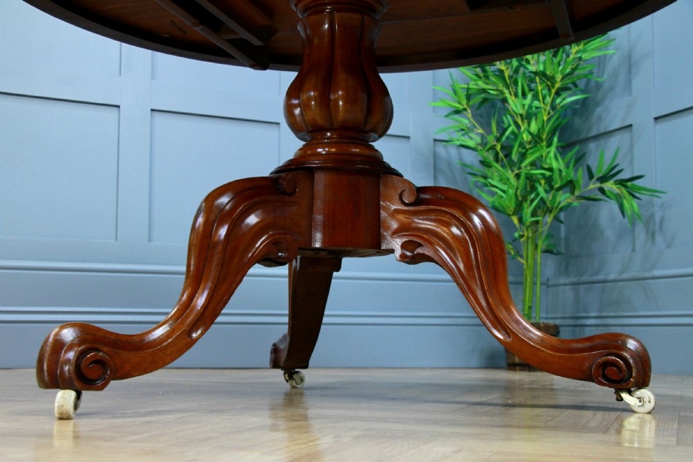 Antique Victorian Solid Mahogany Tilt Top Round Carved Breakfast Dining Table View X