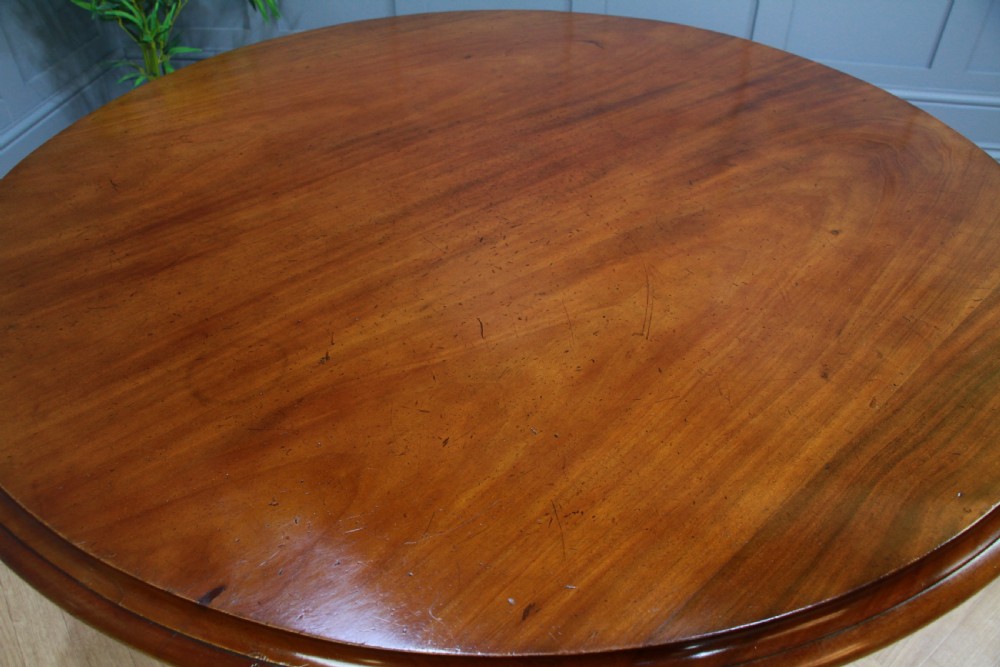 Antique Victorian Solid Mahogany Tilt Top Round Carved Breakfast Dining Table View XI