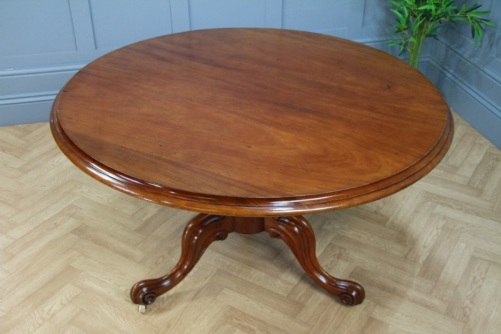 Antique Victorian Solid Mahogany Tilt Top Round Carved Breakfast Dining Table View XII