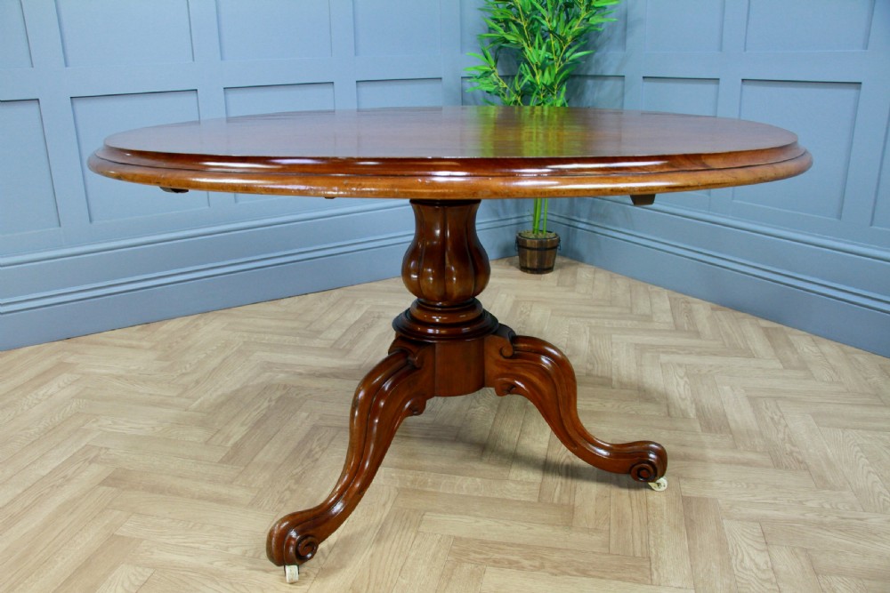 Antique Victorian Solid Mahogany Tilt Top Round Carved Breakfast Dining Table View XIII