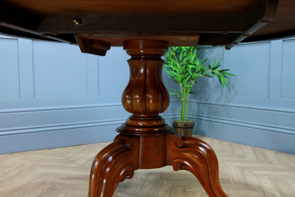 Antique Victorian Solid Mahogany Tilt Top Round Carved Breakfast Dining Table View XIV