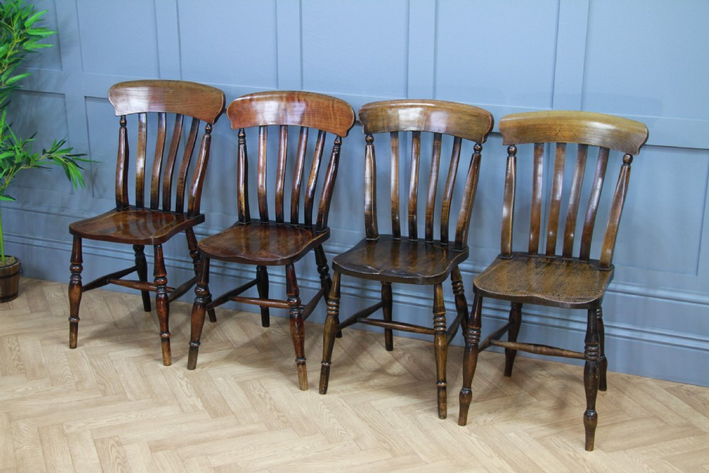 Harlequin Set of 4 Antique Original Victorian Slat Back Windsor Kitchen Chairs