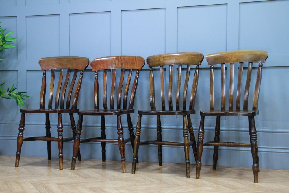 Harlequin Set of 4 Antique Original Victorian Slat Back Windsor Kitchen Chairs View II