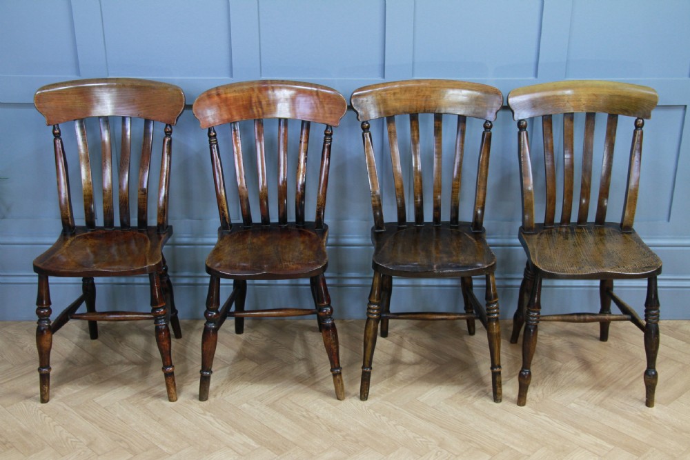Harlequin Set of 4 Antique Original Victorian Slat Back Windsor Kitchen Chairs View III