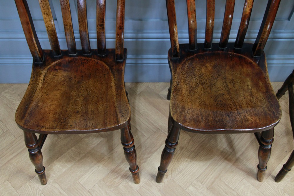 Harlequin Set of 4 Antique Original Victorian Slat Back Windsor Kitchen Chairs View IV