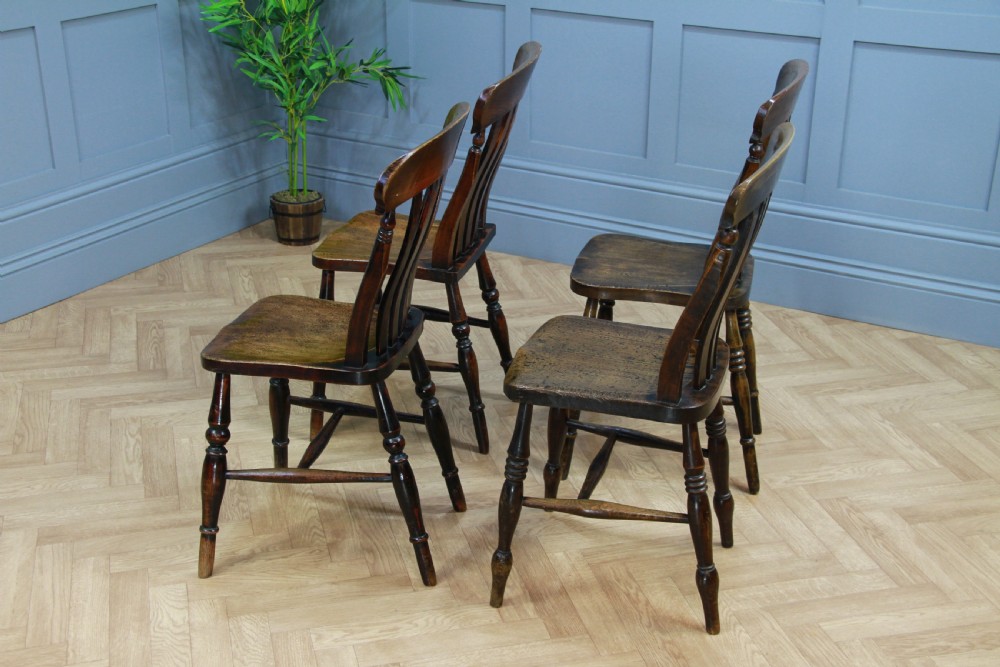 Harlequin Set of 4 Antique Original Victorian Slat Back Windsor Kitchen Chairs View VI