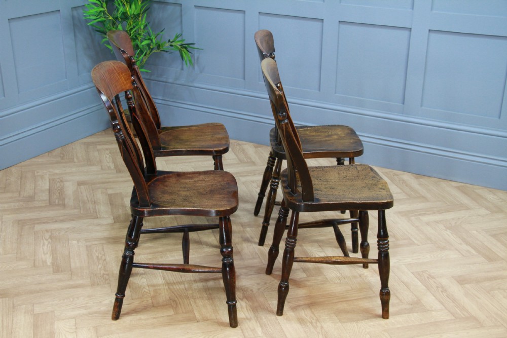 Harlequin Set of 4 Antique Original Victorian Slat Back Windsor Kitchen Chairs View VIII