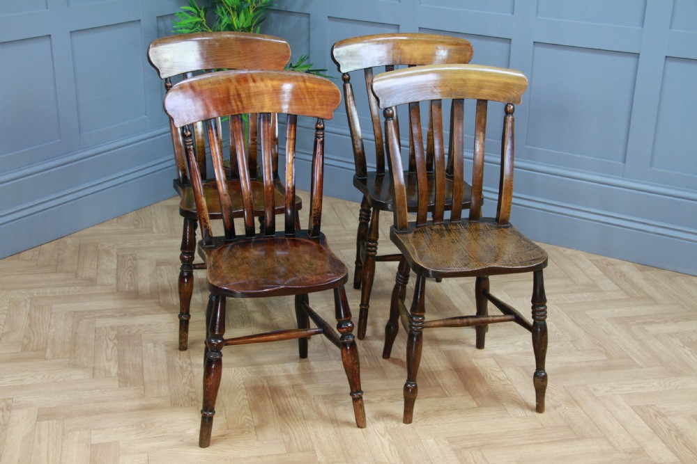 Harlequin Set of 4 Antique Original Victorian Slat Back Windsor Kitchen Chairs View IX