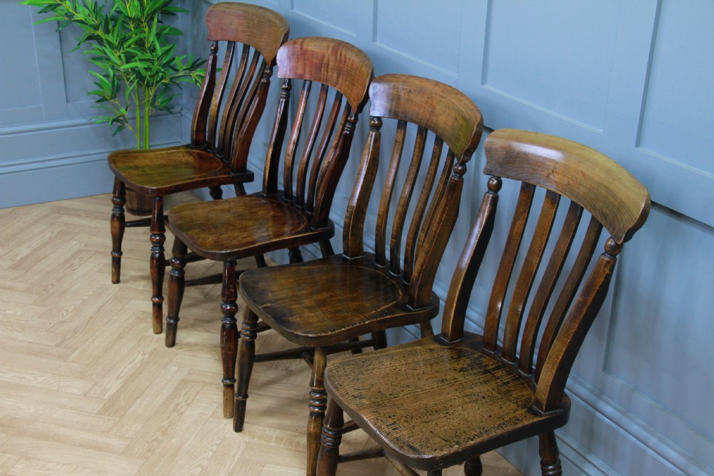 Harlequin Set of 4 Antique Original Victorian Slat Back Windsor Kitchen Chairs View XIII