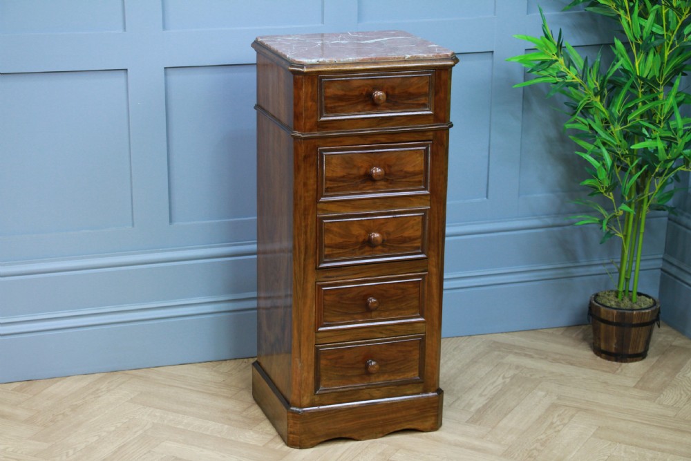 Antique 19th Century French Walnut & Marble Bedside Cupboard