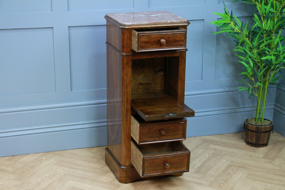 Antique 19th Century French Walnut & Marble Bedside Cupboard View II