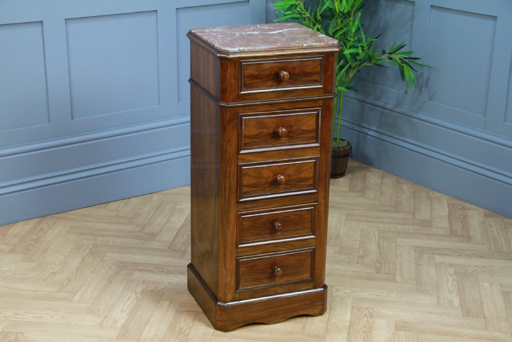 Antique 19th Century French Walnut & Marble Bedside Cupboard View III