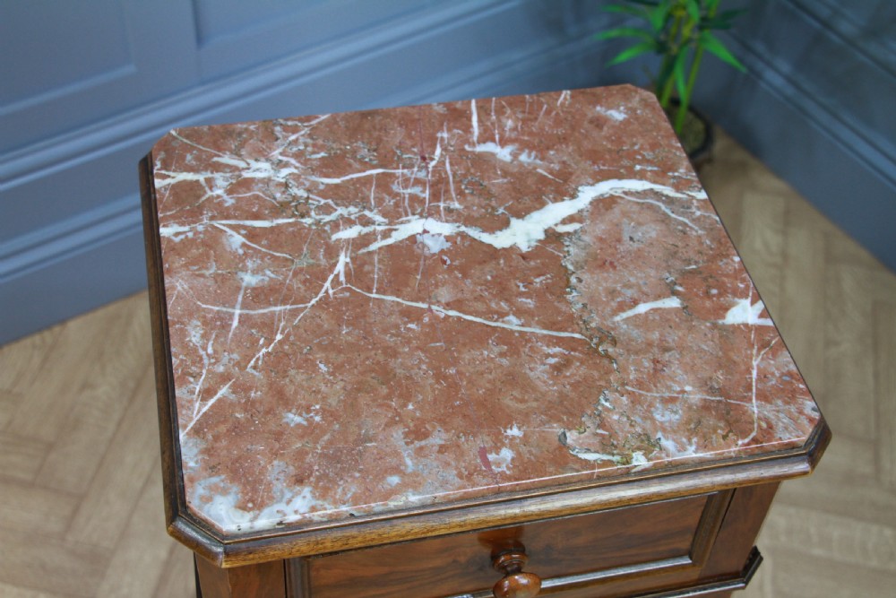 Antique 19th Century French Walnut & Marble Bedside Cupboard View IV
