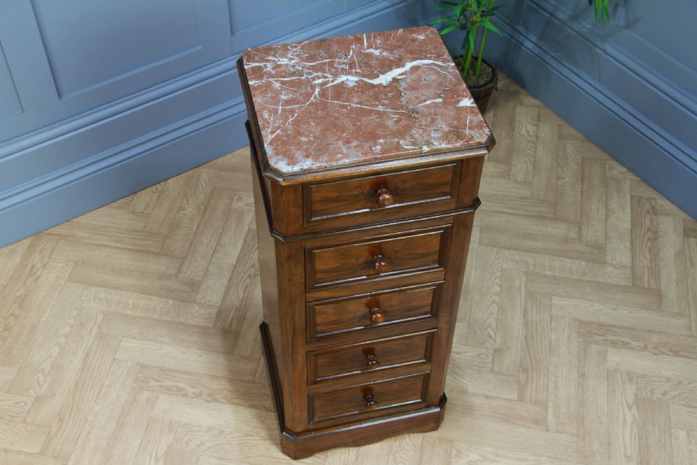 Antique 19th Century French Walnut & Marble Bedside Cupboard View V