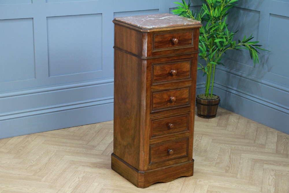 Antique 19th Century French Walnut & Marble Bedside Cupboard View VI