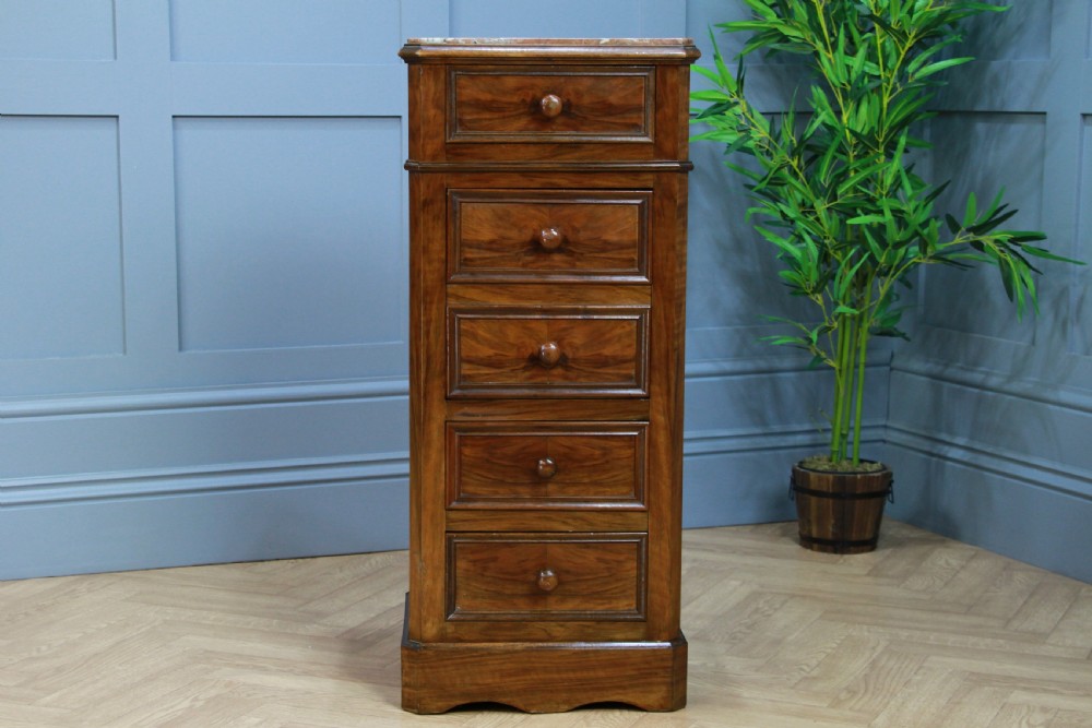 Antique 19th Century French Walnut & Marble Bedside Cupboard View VII