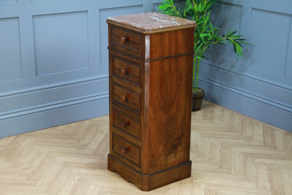 Antique 19th Century French Walnut & Marble Bedside Cupboard View VIII