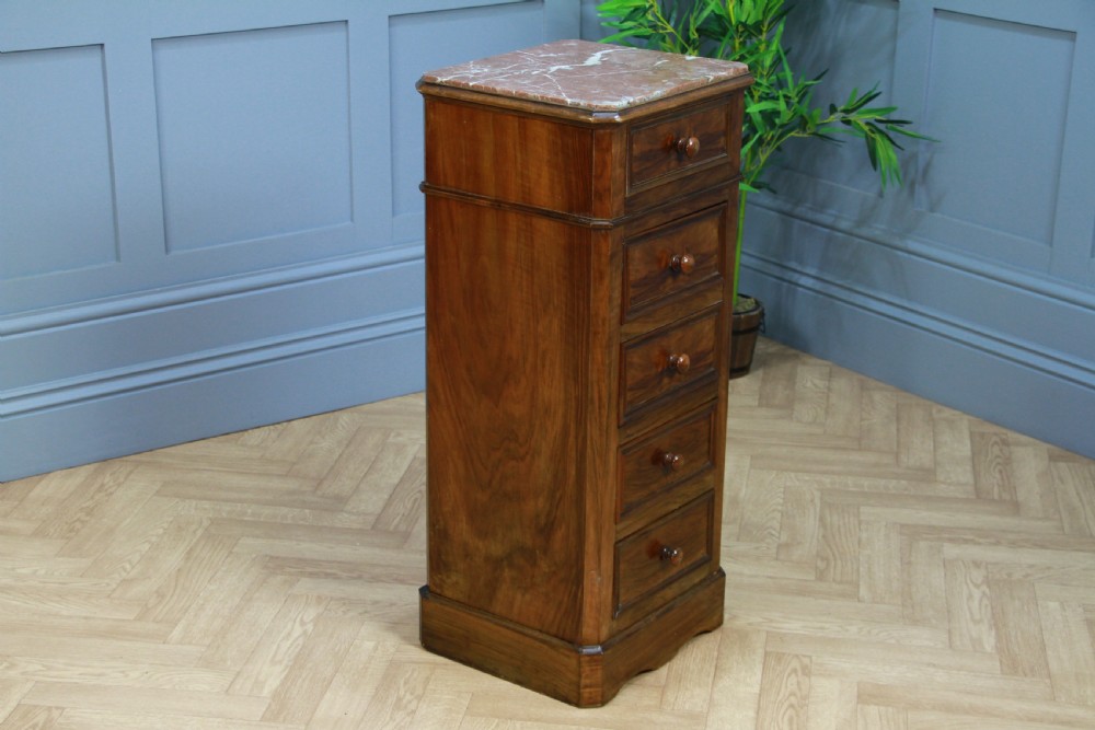 Antique 19th Century French Walnut & Marble Bedside Cupboard View XI