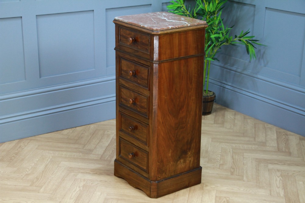 Antique 19th Century French Walnut & Marble Bedside Cupboard View XIV
