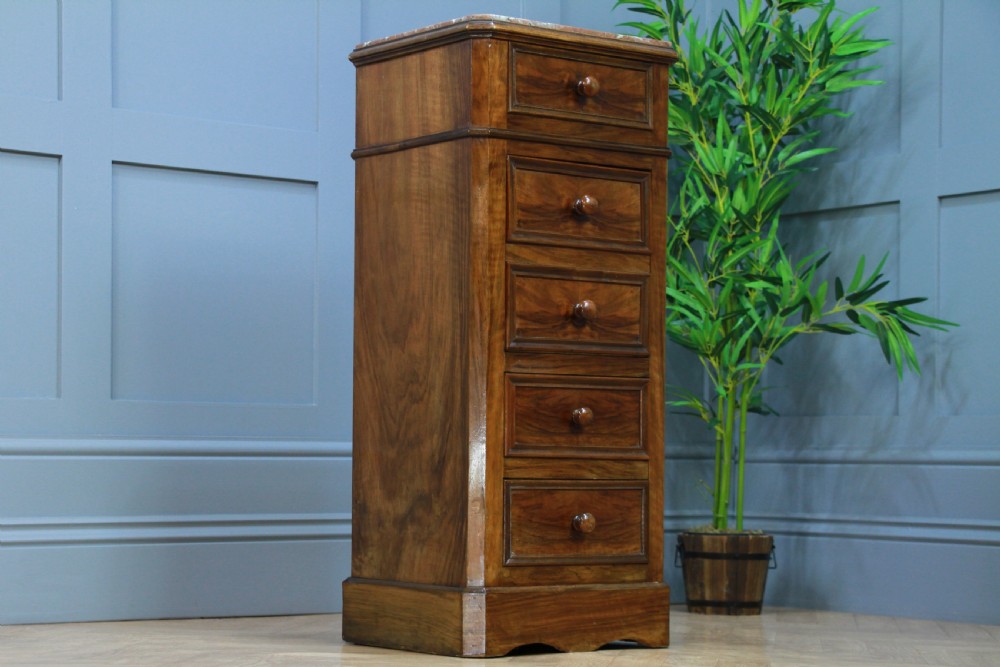 Antique 19th Century French Walnut & Marble Bedside Cupboard View XVI