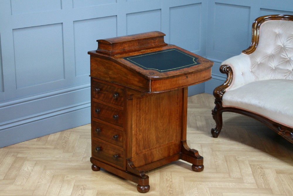 Original Antique Victorian Walnut 4 Drawer Davenport Desk Inlaid Restored C1880
