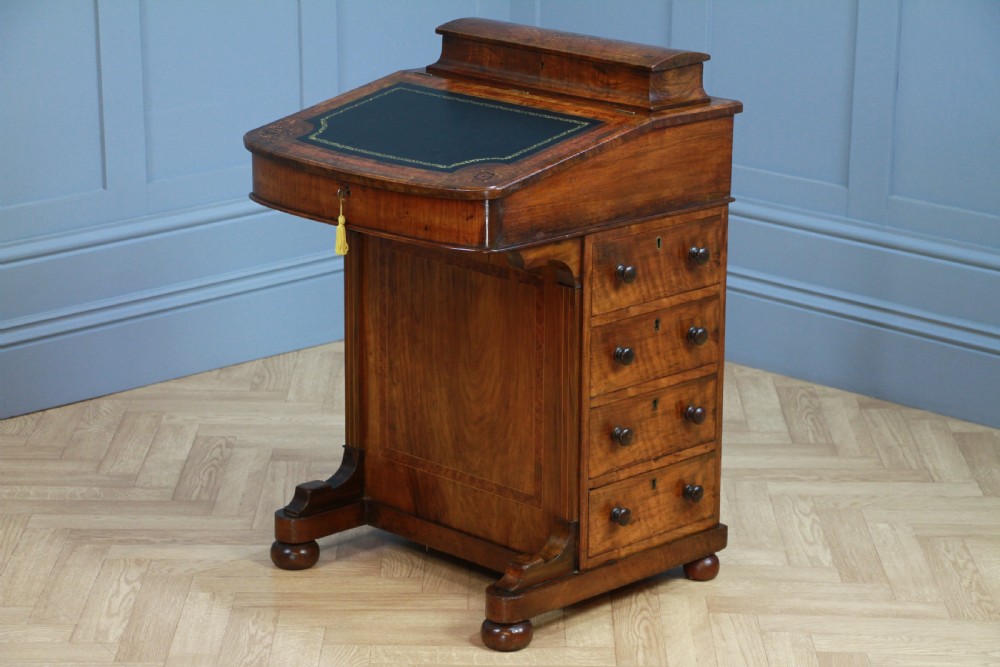 Original Antique Victorian Walnut 4 Drawer Davenport Desk Inlaid Restored C1880 View II