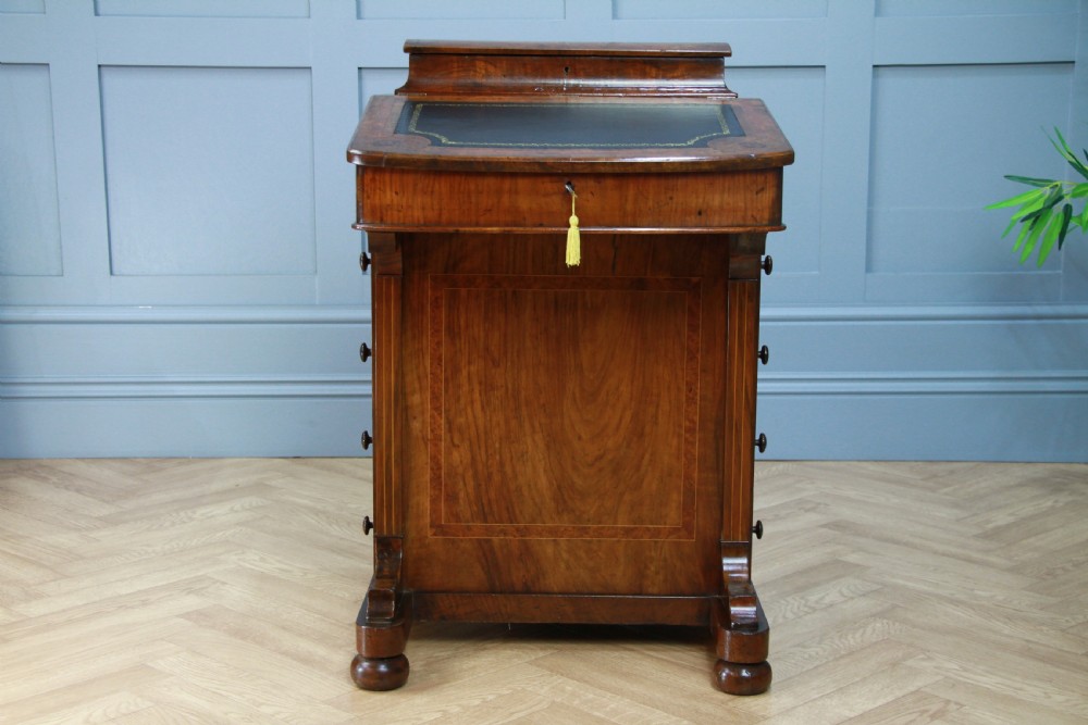 Original Antique Victorian Walnut 4 Drawer Davenport Desk Inlaid Restored C1880 View III